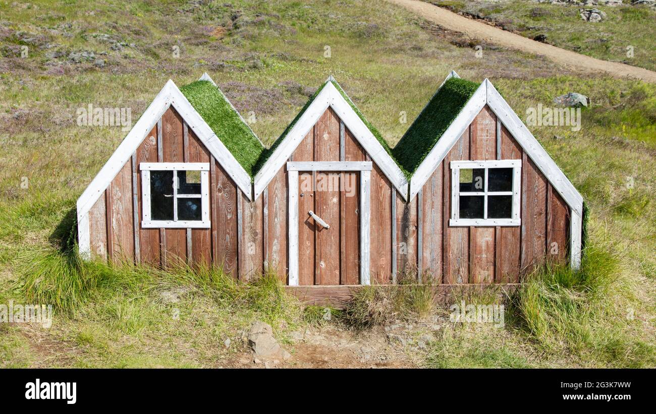 Small toy elf house in Iceland Stock Photo