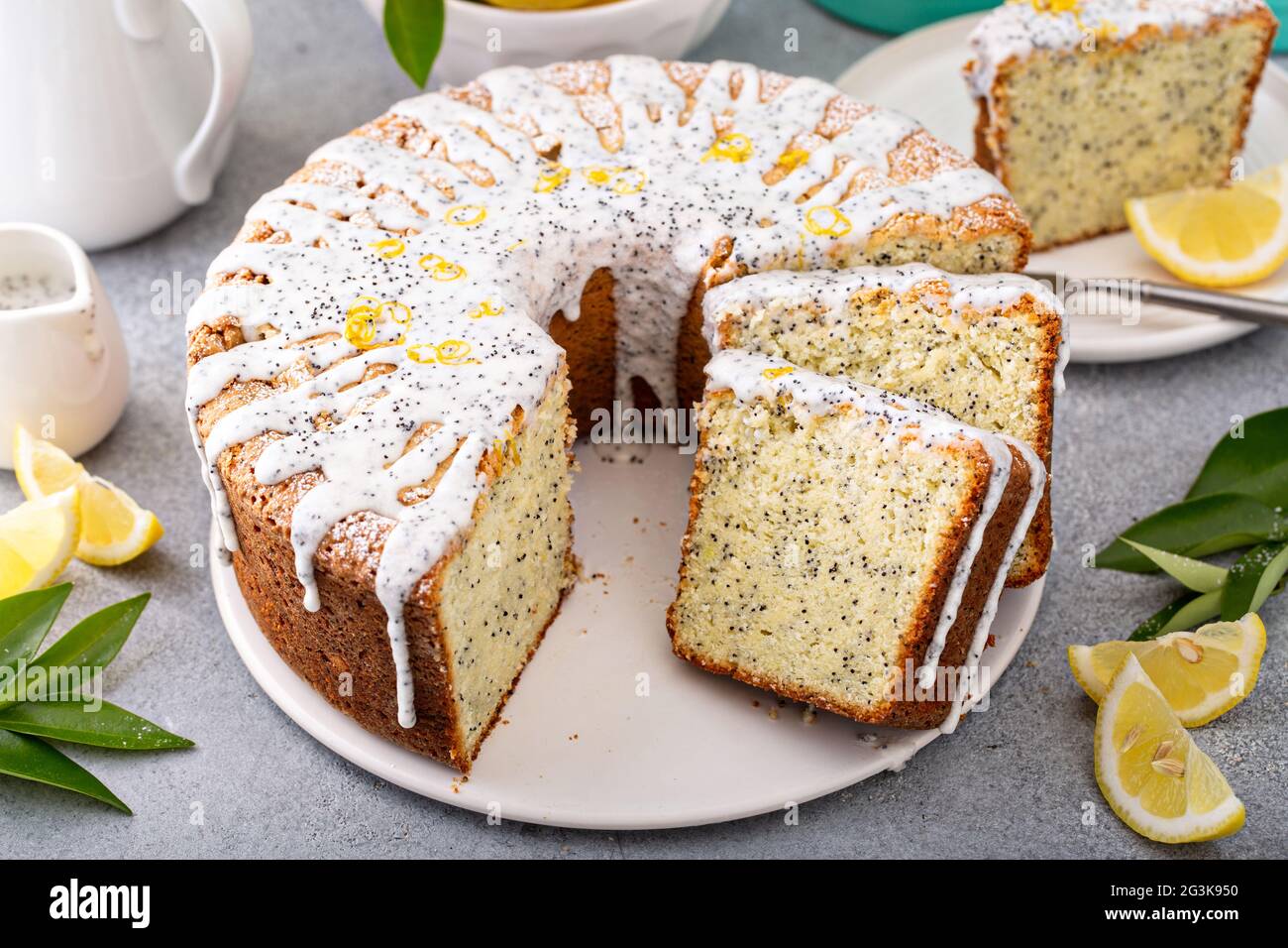 Lemon Poppy Seed Pound Cake with powdered sugar glaze Stock Photo Alamy