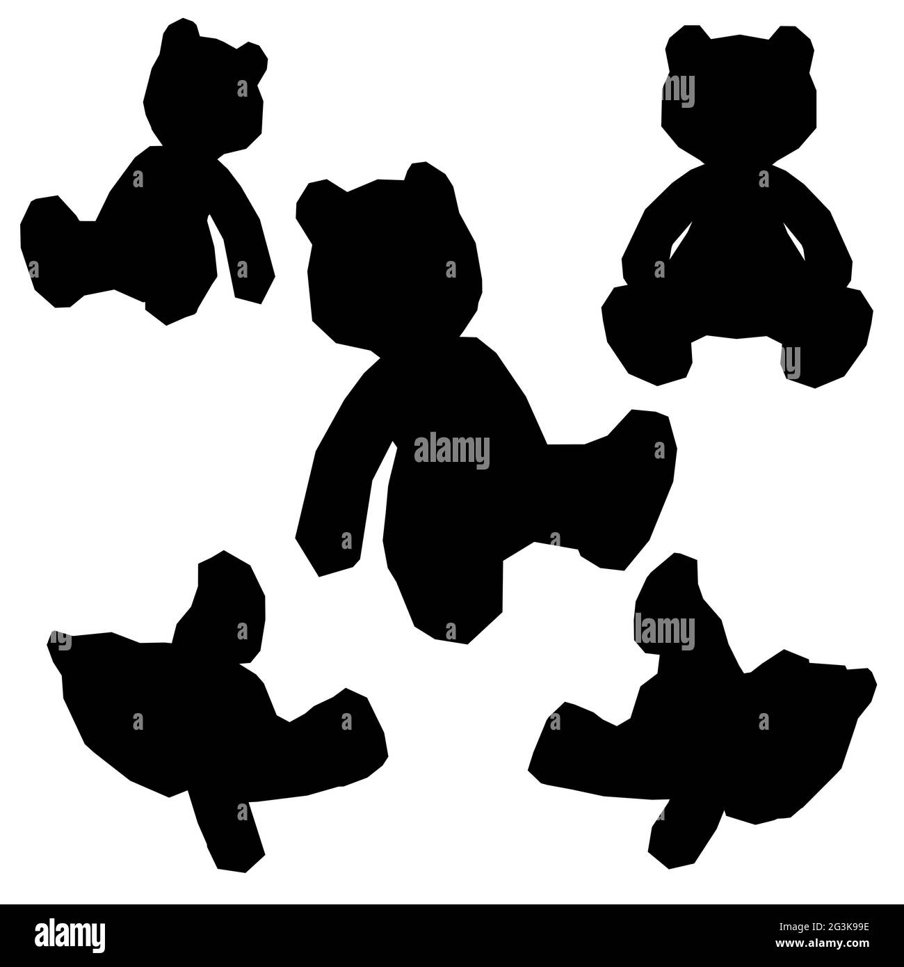 Silhouette of a set of teddy bears on a white background. Vector illustration. Stock Vector