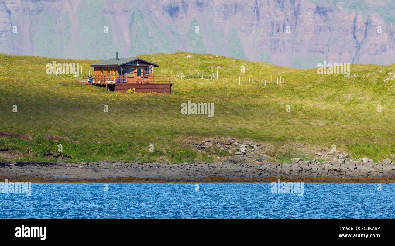 Single house on an small island Iceland Stock Photo Alamy