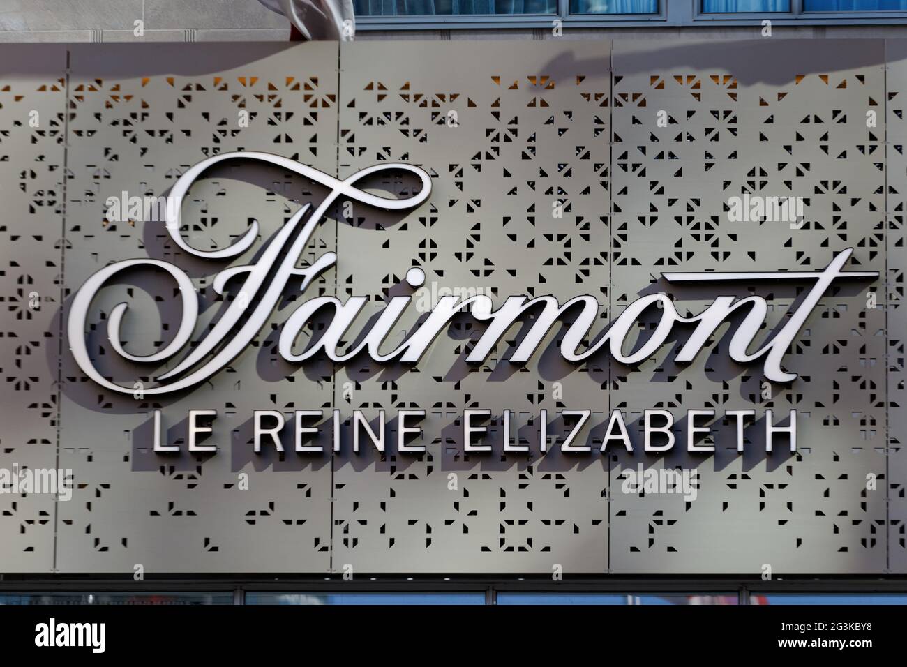Sign outside the Fairmont Queen Elizabeth hotel in downtown Montreal. Quebec,Canada Stock Photo