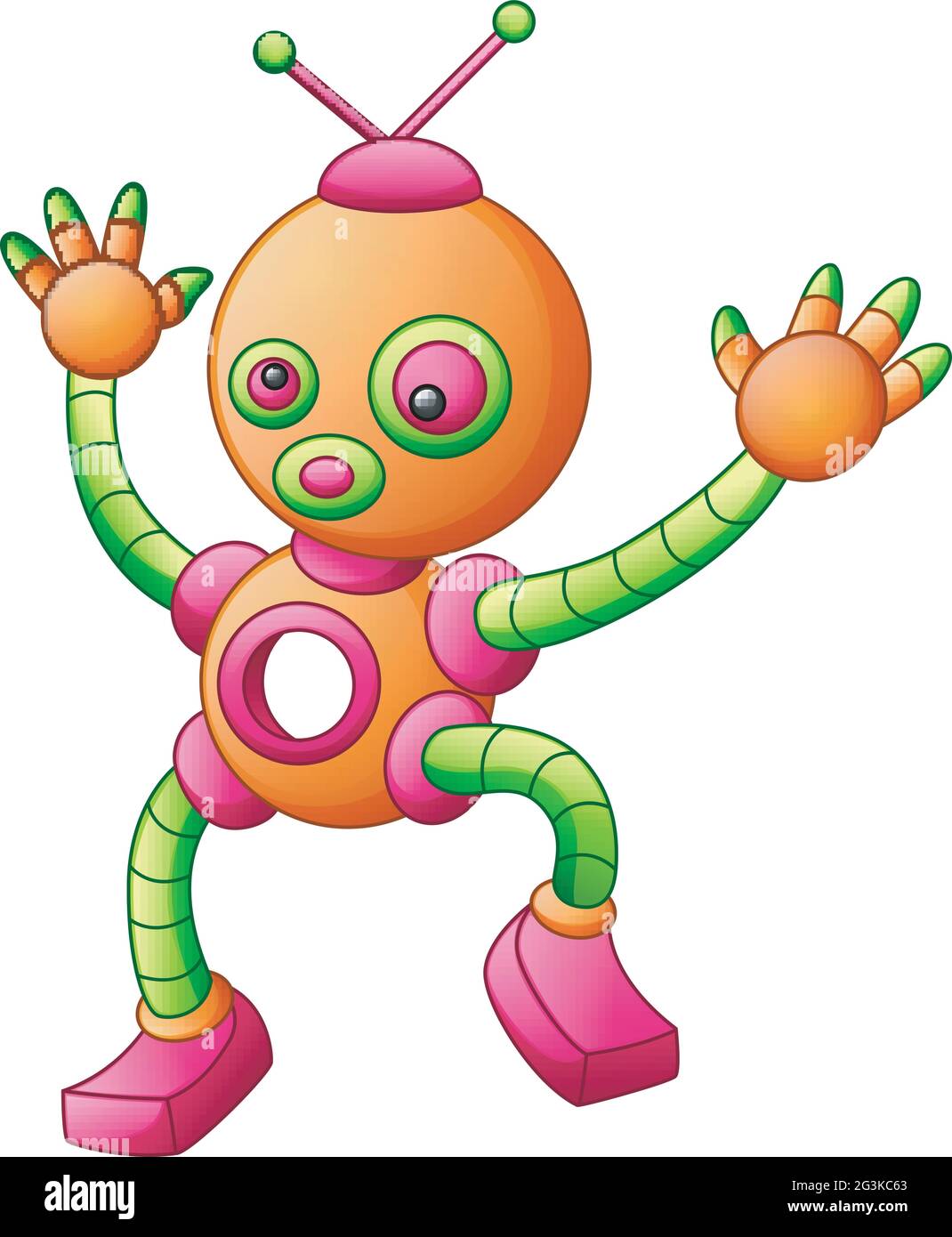 Cute cartoon dancing robot isolated on white background Stock Vector
