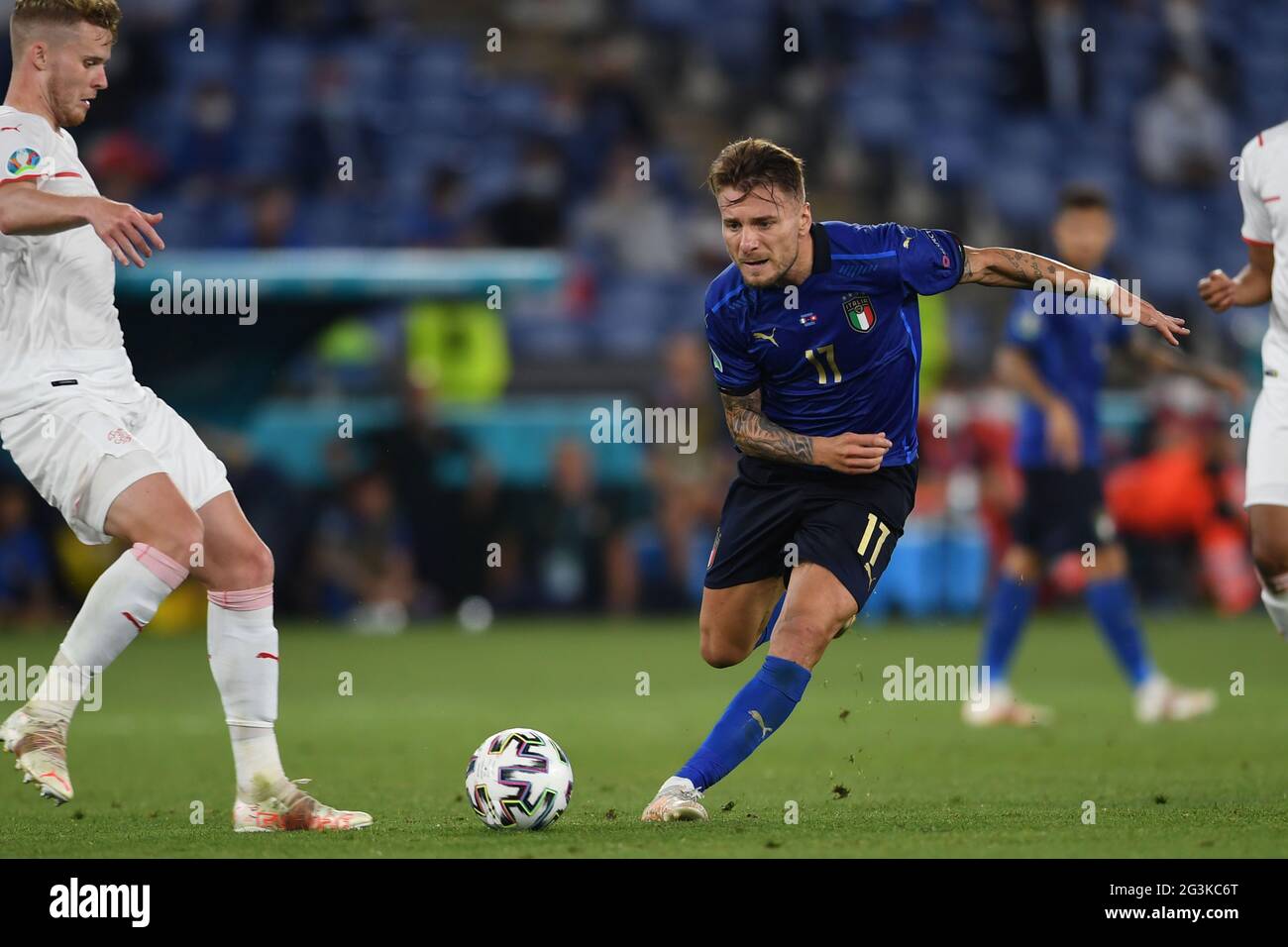 Ciro Immobile (Italy)Nico Elvedi (Switzerland)) during the Uefa "European Championship 2020" match between Italy 3-0 Switzerland at Olimpic Stadium on June 16, 2021 in Roma, Italy. Credit: Maurizio Borsari/AFLO/Alamy Live News Stock Photo