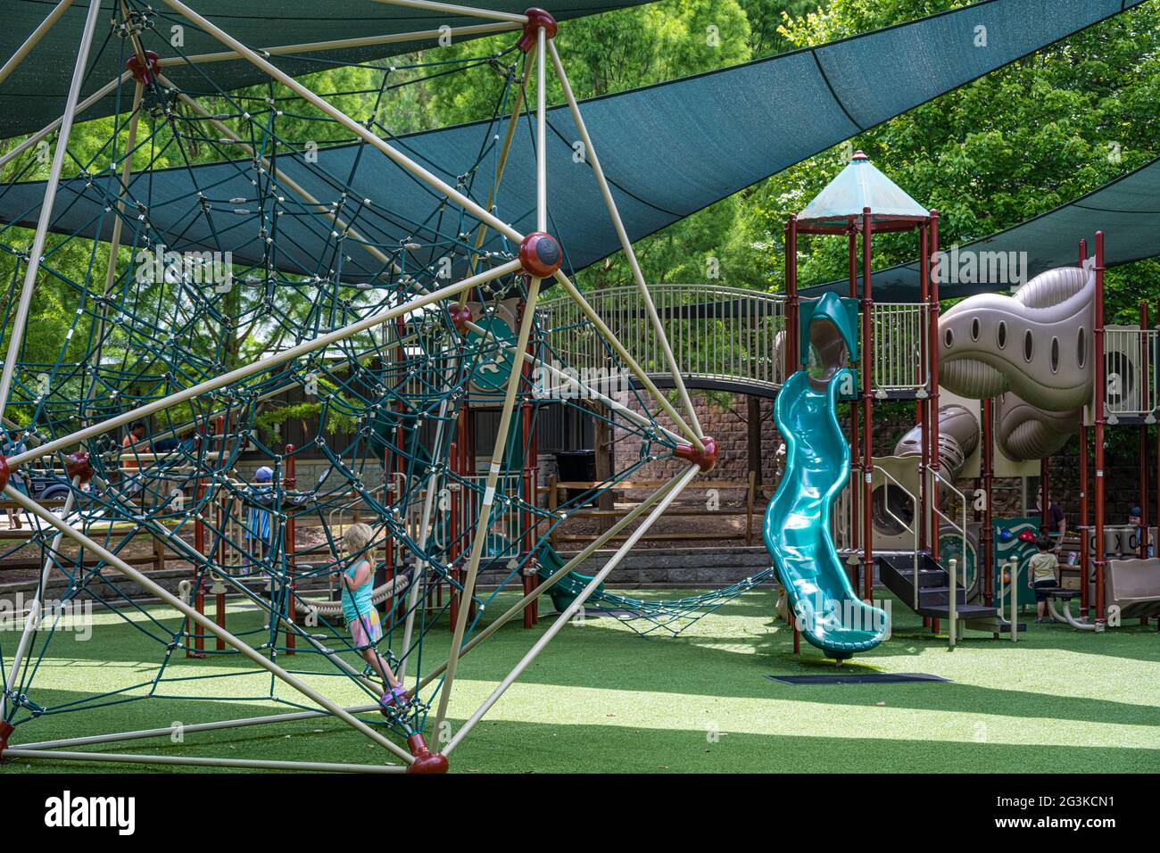 Children's playground at Morgan Falls Overlook Park on the Chattahoochee River at Bull Sluice Lake in Sandy Springs, Georgia. (USA) Stock Photo