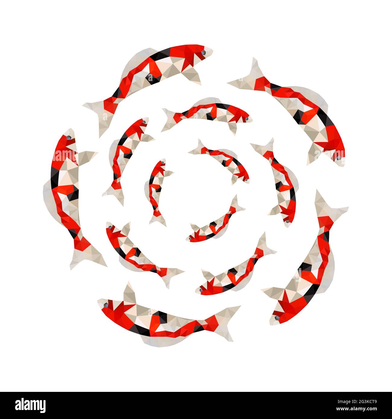 Illustration of origami koi fish swimming in circle Stock Photo