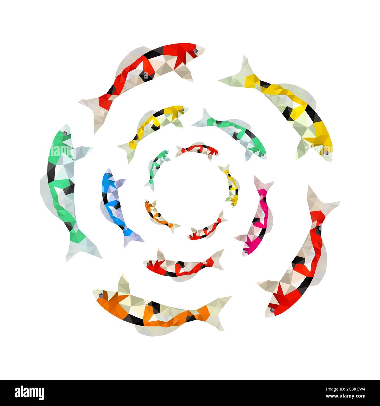 Illustration of colorful origami koi fish swimming in circle Stock Photo