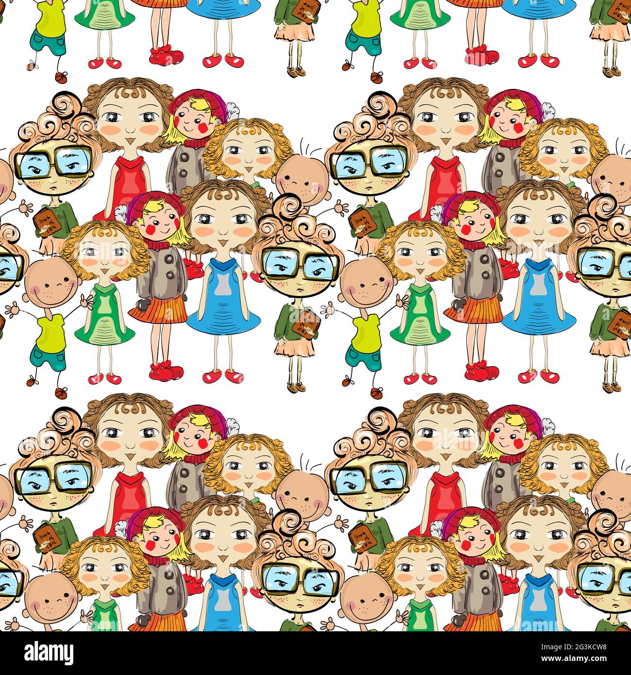 Illustration of hand drawn seamless pattern with children Stock Photo