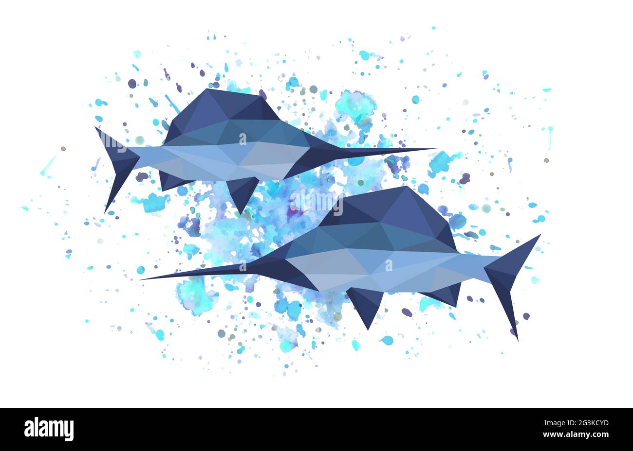 Illustration of origami sword fish on abstract background Stock Photo