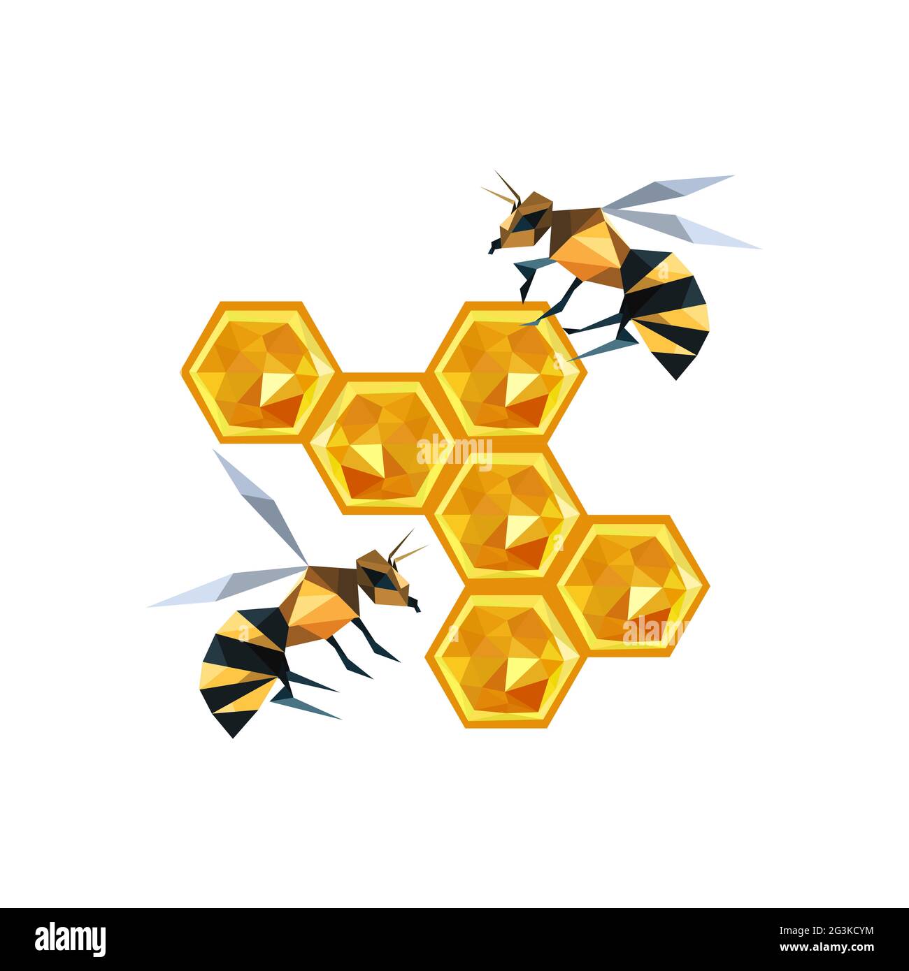 Illustration of origami honeycomb with bees Stock Photo