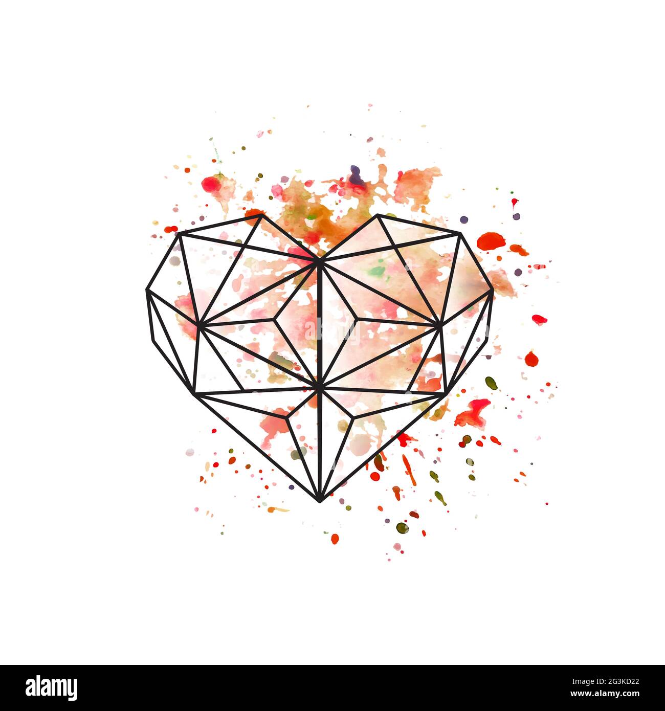 Illustration of Geometric heart on watercolor background Stock Photo