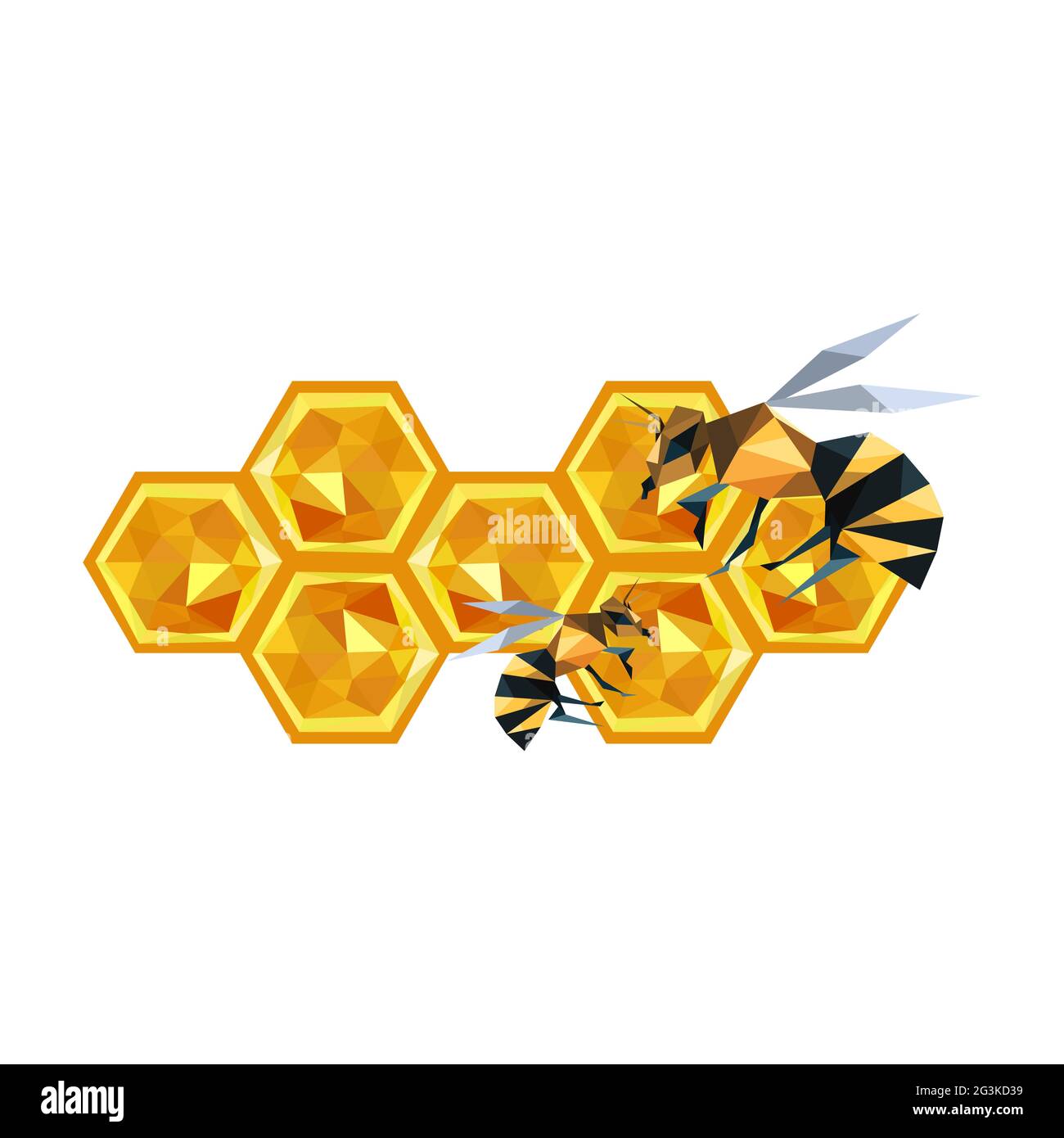 Illustration of origami honeycomb design and bees Stock Photo
