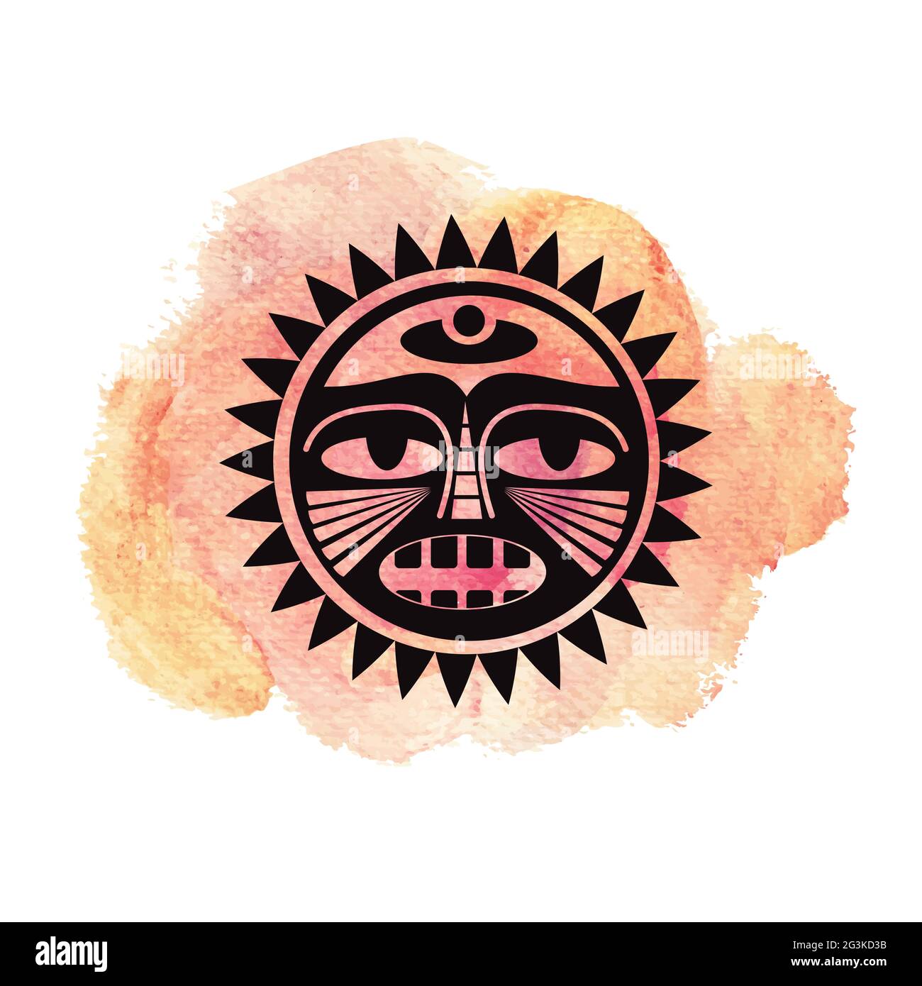 Illustration of polynesian style tattoo on watercolor background Stock Photo