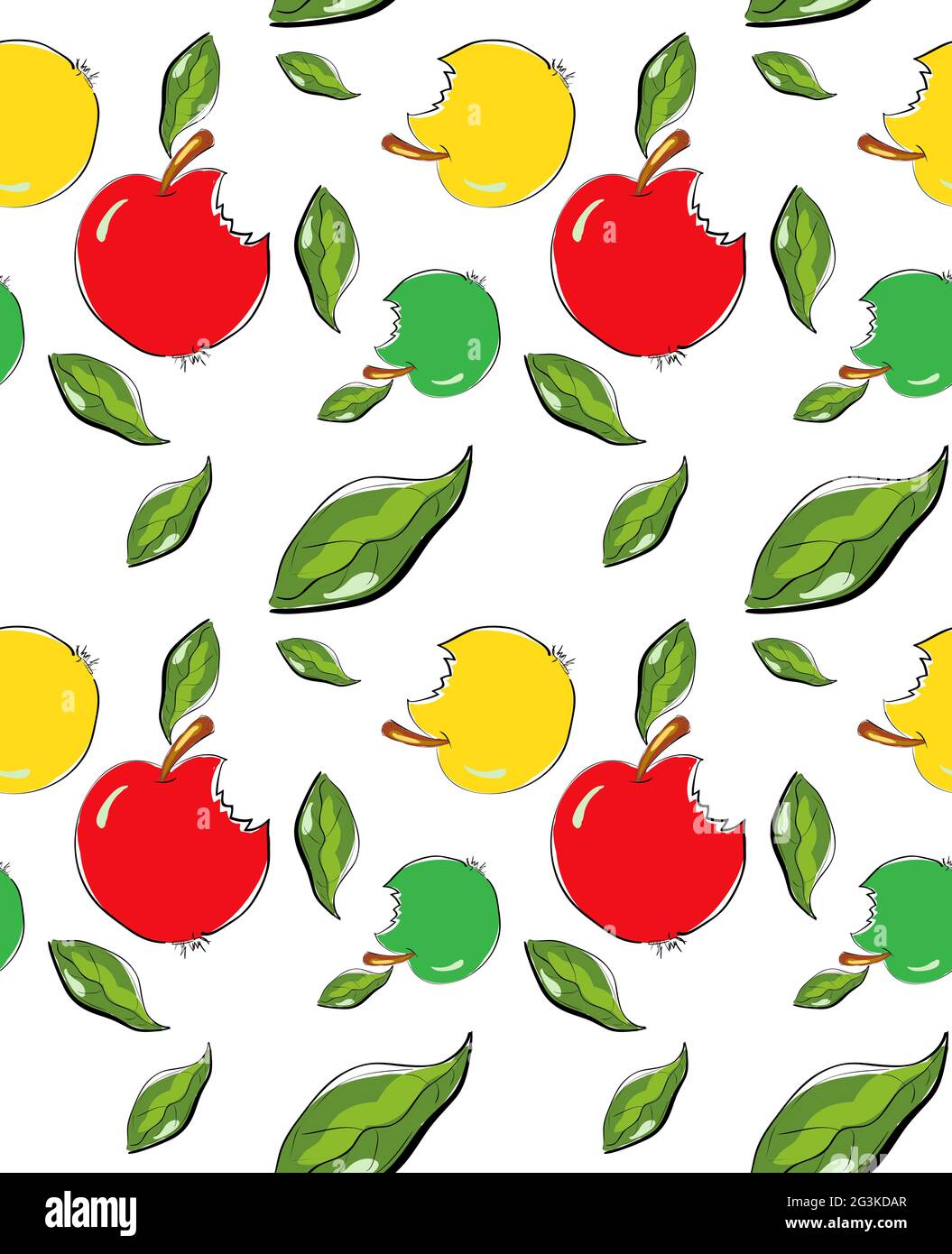 Illustration of seamless pattern with doodle apples Stock Photo - Alamy