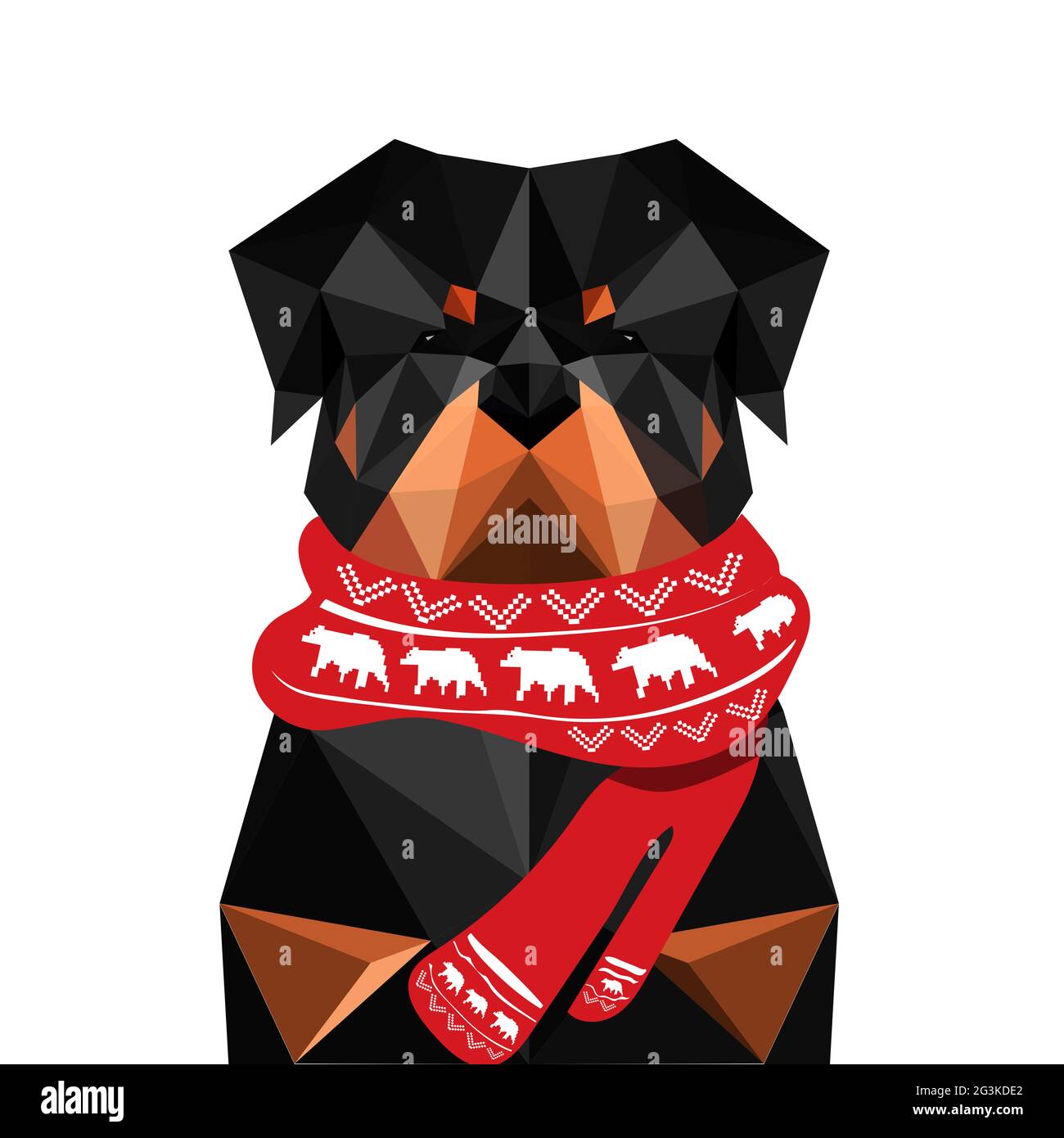 Illustration of origami rottweiler dog with christmas scarf Stock Photo