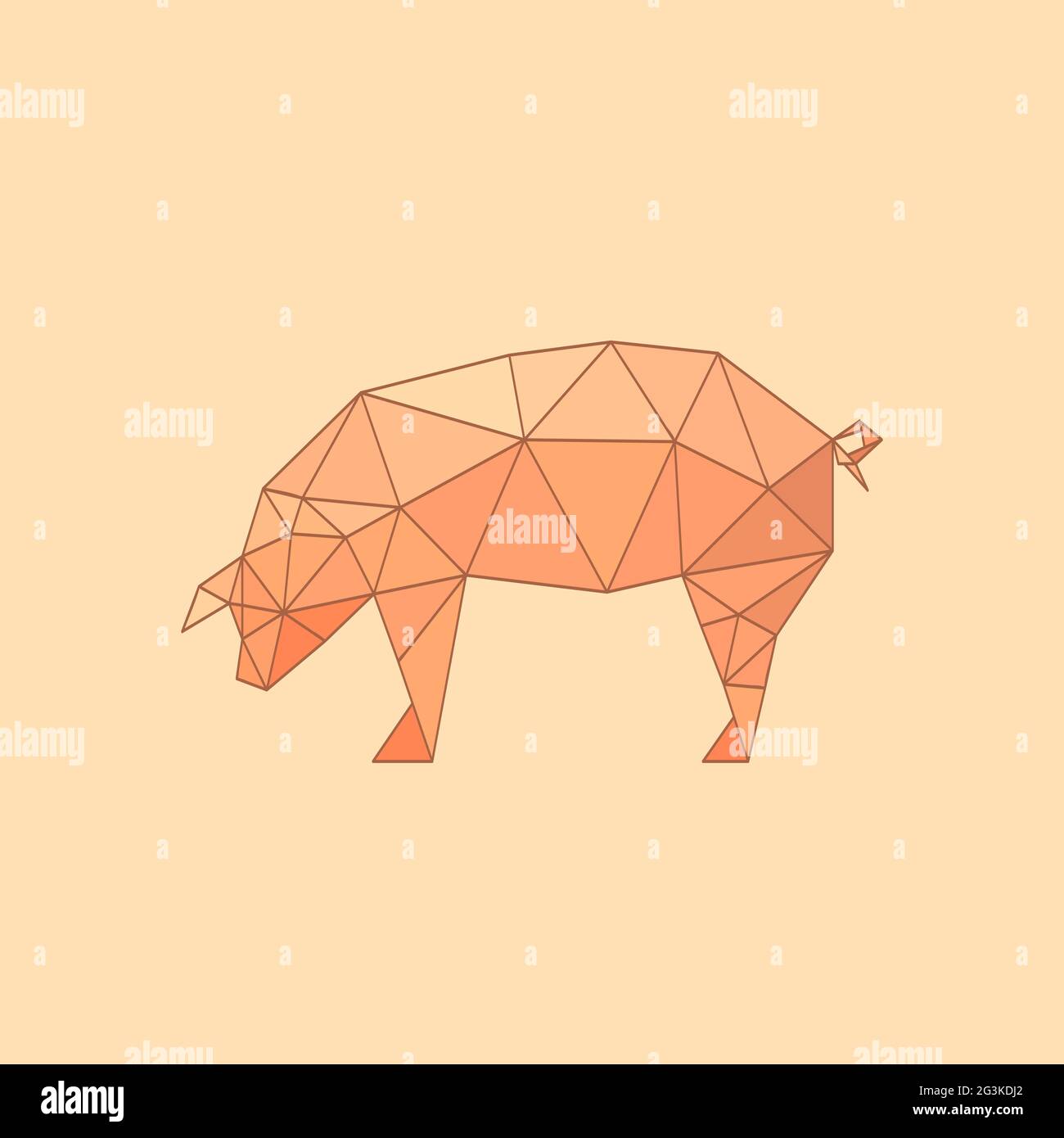 Illustration of flat origami pig Stock Photo