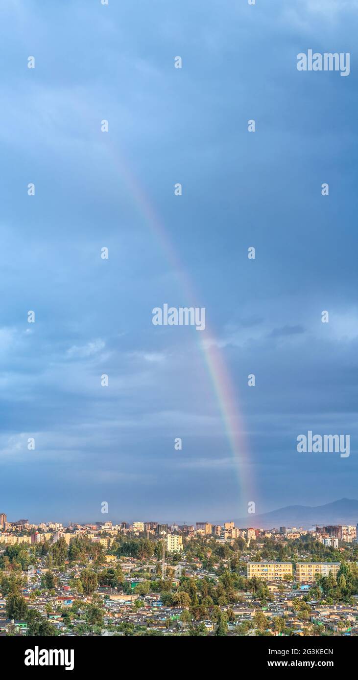 Rainbow over the city of Addis Ababa Stock Photo