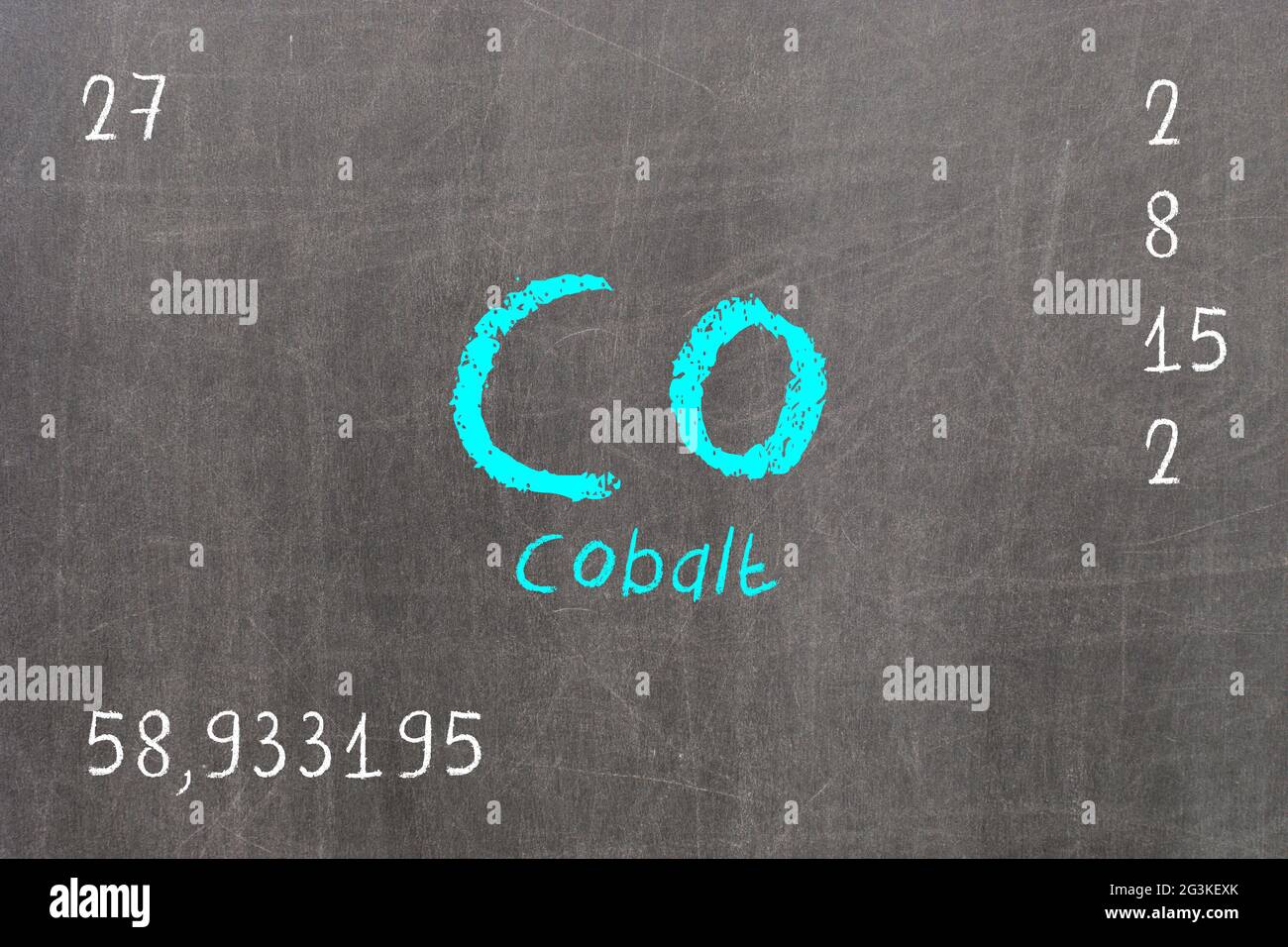 Isolated blackboard with periodic table, Cobalt Stock Photo