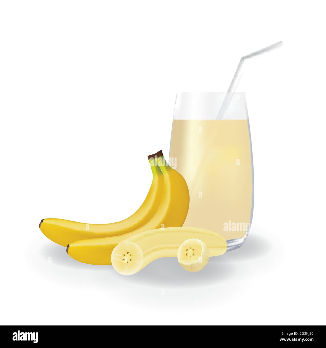 Realistic Banana Fruit Juice in Glass Straw Healthy Organic Drink Illustration Stock Vector
