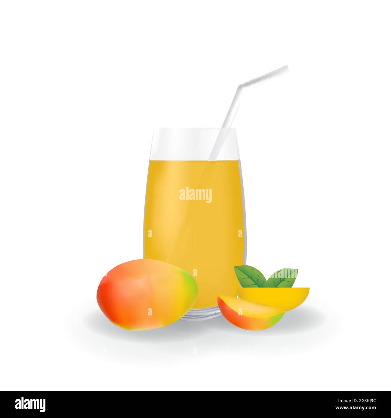 Realistic Mango Fruit Juice in Glass Straw Healthy Organic Drink