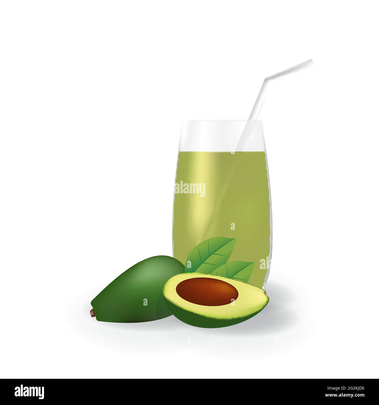 Realistic Avocado Fruit Juice in Glass Straw Healthy Organic Drink Illustration Stock Vector