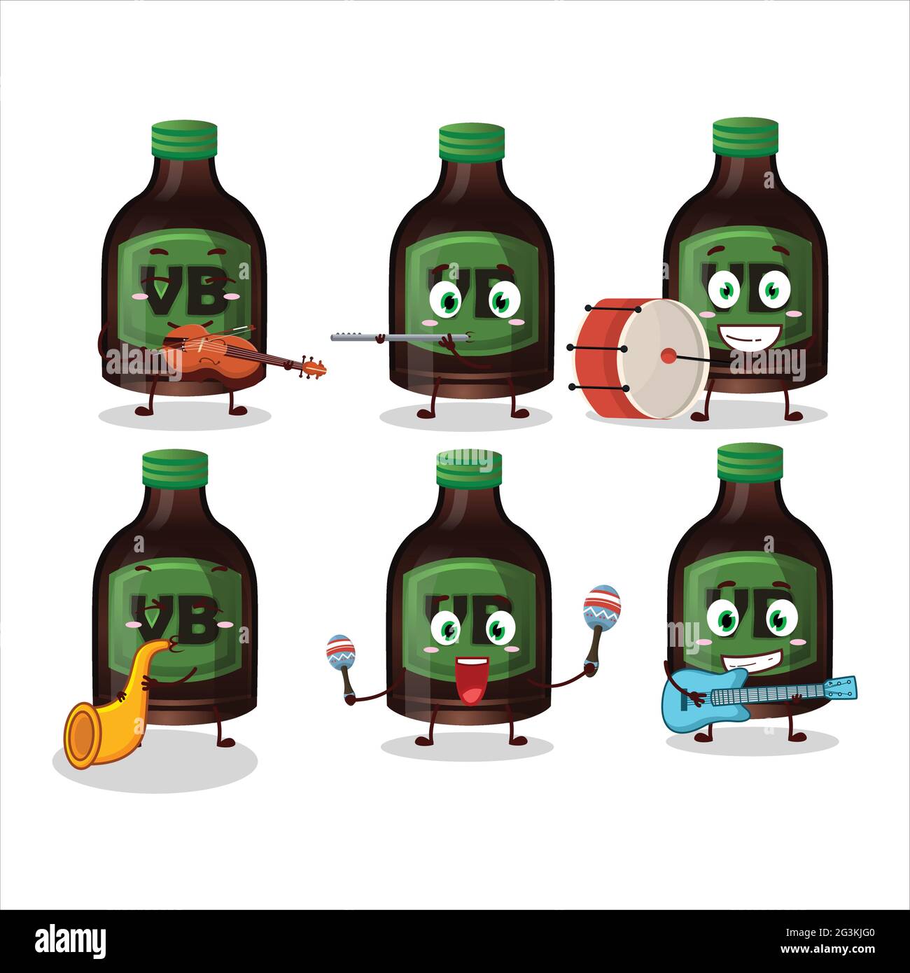 Cartoon character of new beer bottle playing some musical instruments. Vector illustration Stock