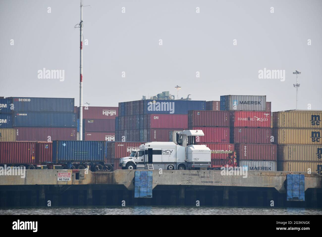 Shipping containers at West Coast container port are scanned for radiation. Port of Oakland
