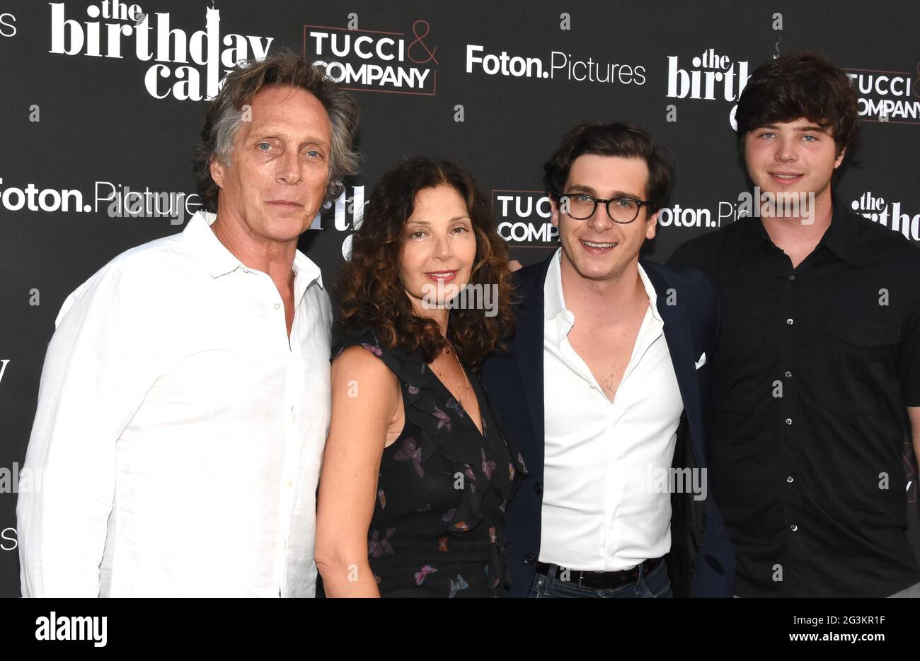 Beverly Hills, California, USA 16th June 2021 (L-R) Actor William Fichtner, Kymberly Kalil, actor Sam Fichtner and actor Vangel Fichtner attend The Los Angeles Premiere of The Birthday Cake on June 16, 2021 at Fine Arts Theater in Beverly Hills, California, USA. Photo by Barry King/Alamy Live News Stock Photo
