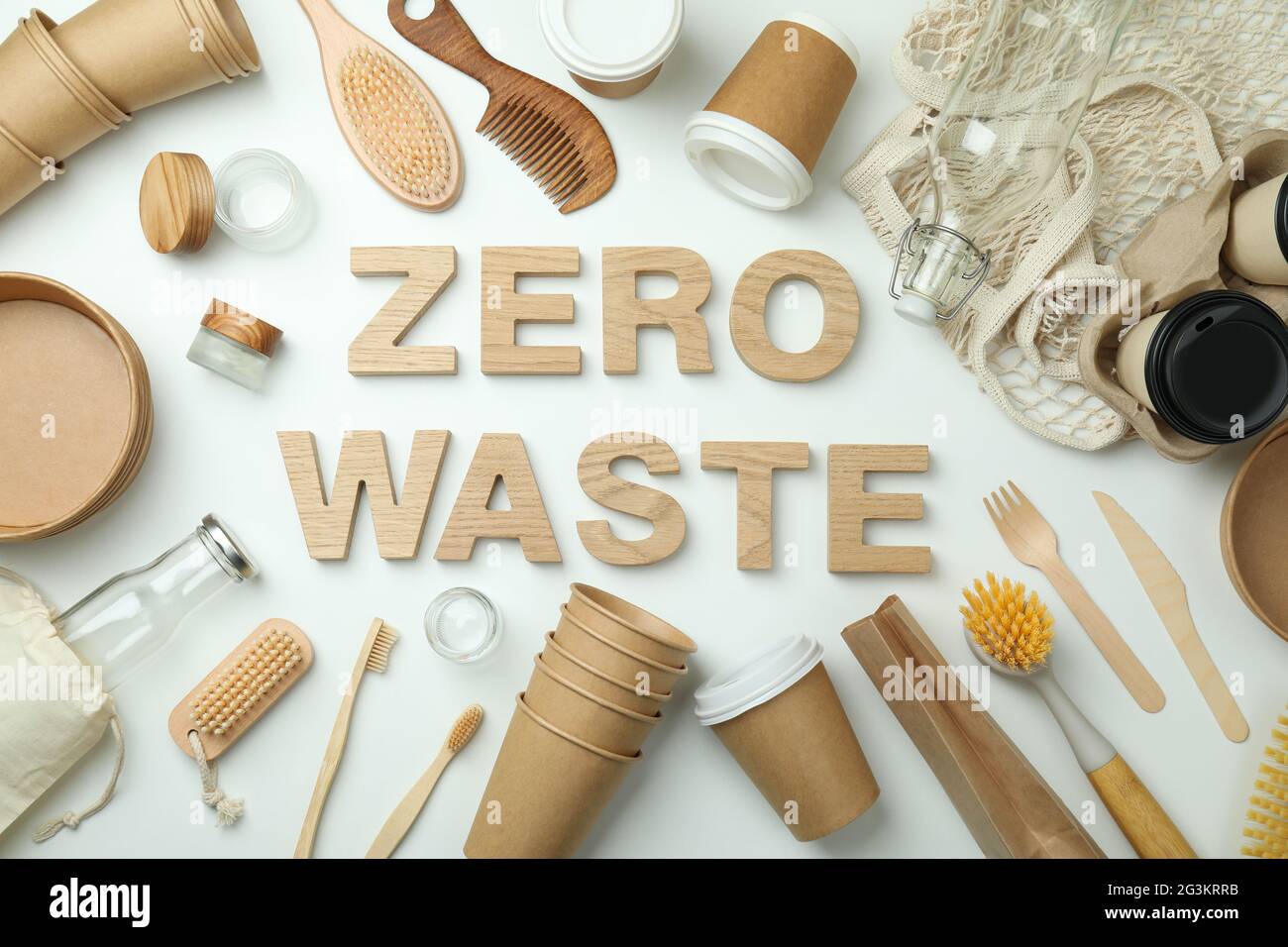 Curated visual reference: Eco Friendly Zero Waste Home Systems Reference: Eco Friendly Zero Waste Concept On White Background Stock Photo
