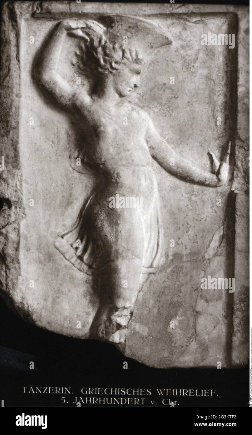 ancient world, Greece, dance, dancer, votive relief, 5th century BC, ADDITIONAL-RIGHTS-CLEARANCE-INFO-NOT-AVAILABLE Stock Photo