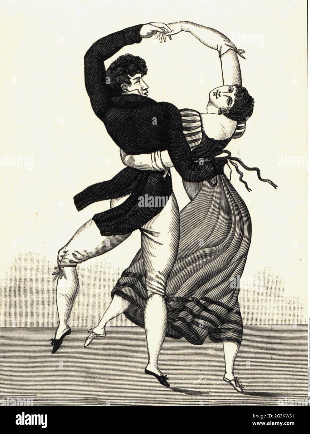 dance, polka, dancing couple, copper engraving, 'Le bon genre', Paris, circa 1805, ARTIST'S COPYRIGHT HAS NOT TO BE CLEARED Stock Photo