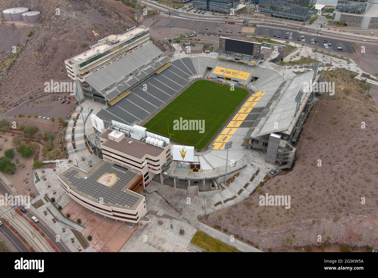 An aerial view of Sun Devil Stadium on the campus of Arizona State