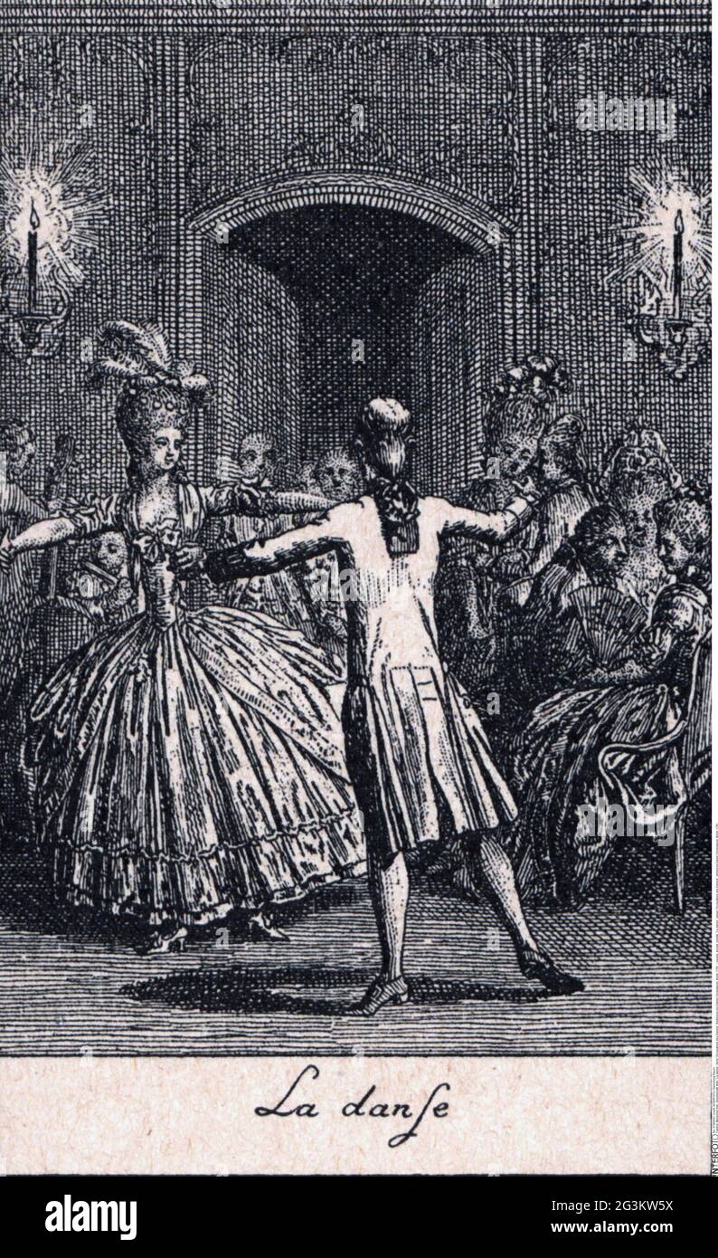 people, society, nobility, 'La danse', series 'Occupations des Dames', etching by Daniel Chodowiecki, ARTIST'S COPYRIGHT HAS NOT TO BE CLEARED Stock Photo