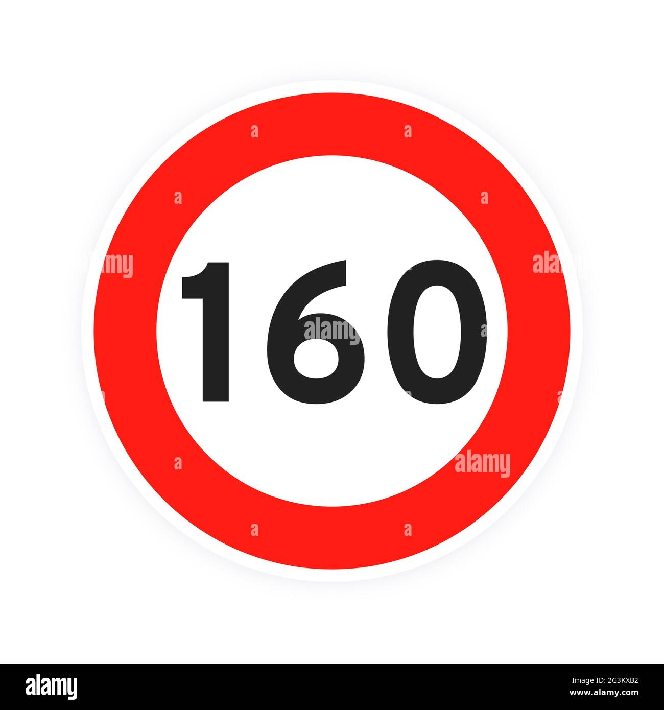 Speed limit 160 round road traffic icon sign flat style design vector illustration isolated on white background. Circle standard road sign with number Stock Vector