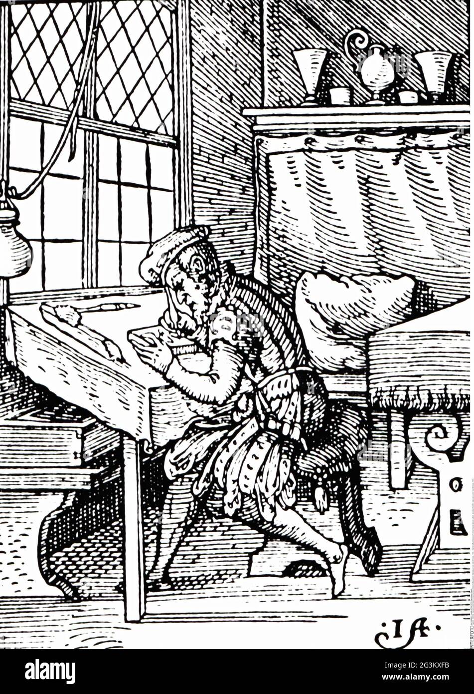 handicraft, profession, Formschneider (block-cutter) , woodcut from the classes book of Jost Amman, 1568, ARTIST'S COPYRIGHT HAS NOT TO BE CLEARED Stock Photo