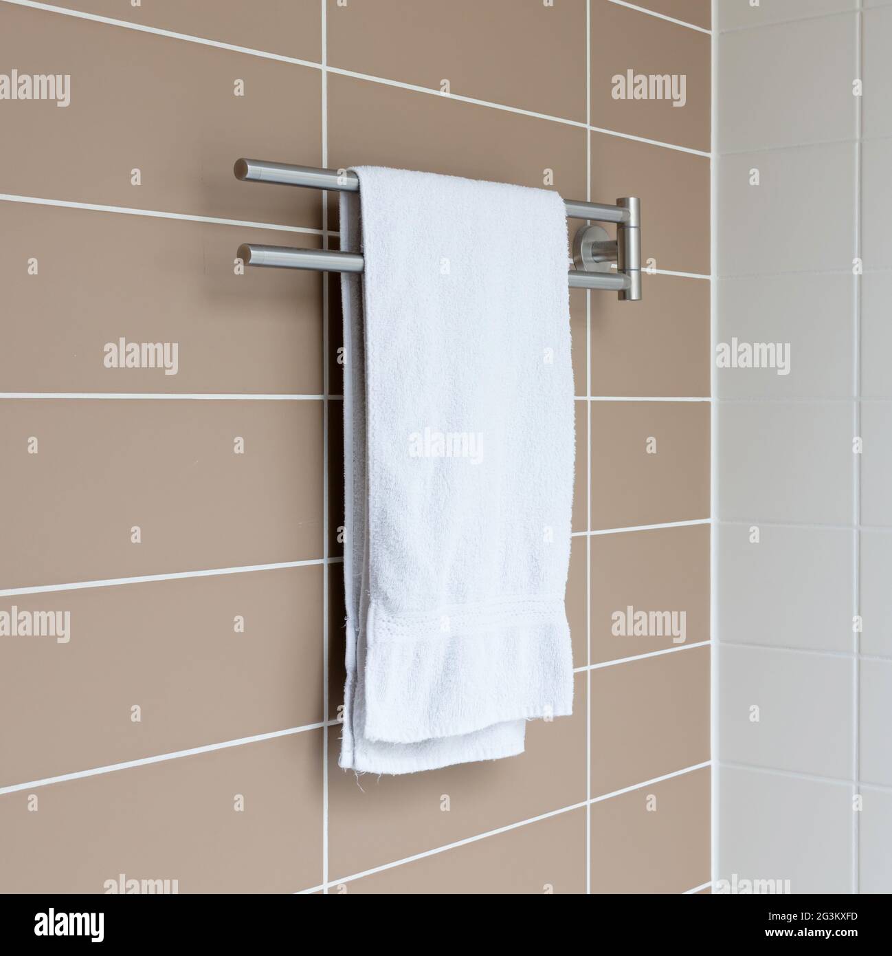 Towel rack in a modern bathroom Stock Photo Alamy