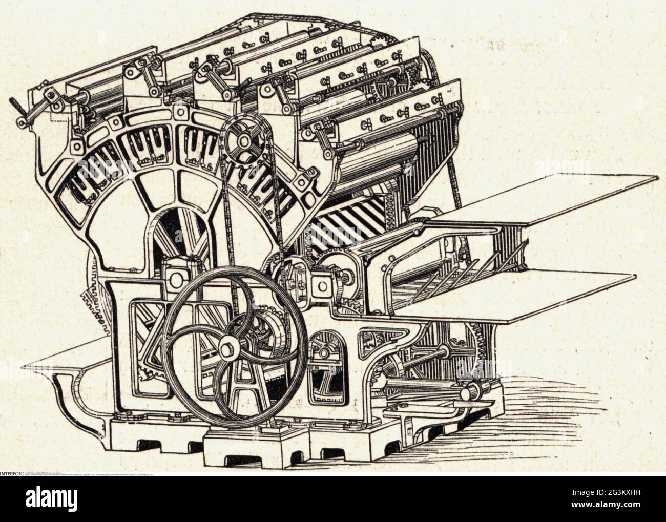 technics, typography, machinery, five colour-print rapid press, wood engraving, 1885, ARTIST'S COPYRIGHT HAS NOT TO BE CLEARED Stock Photo