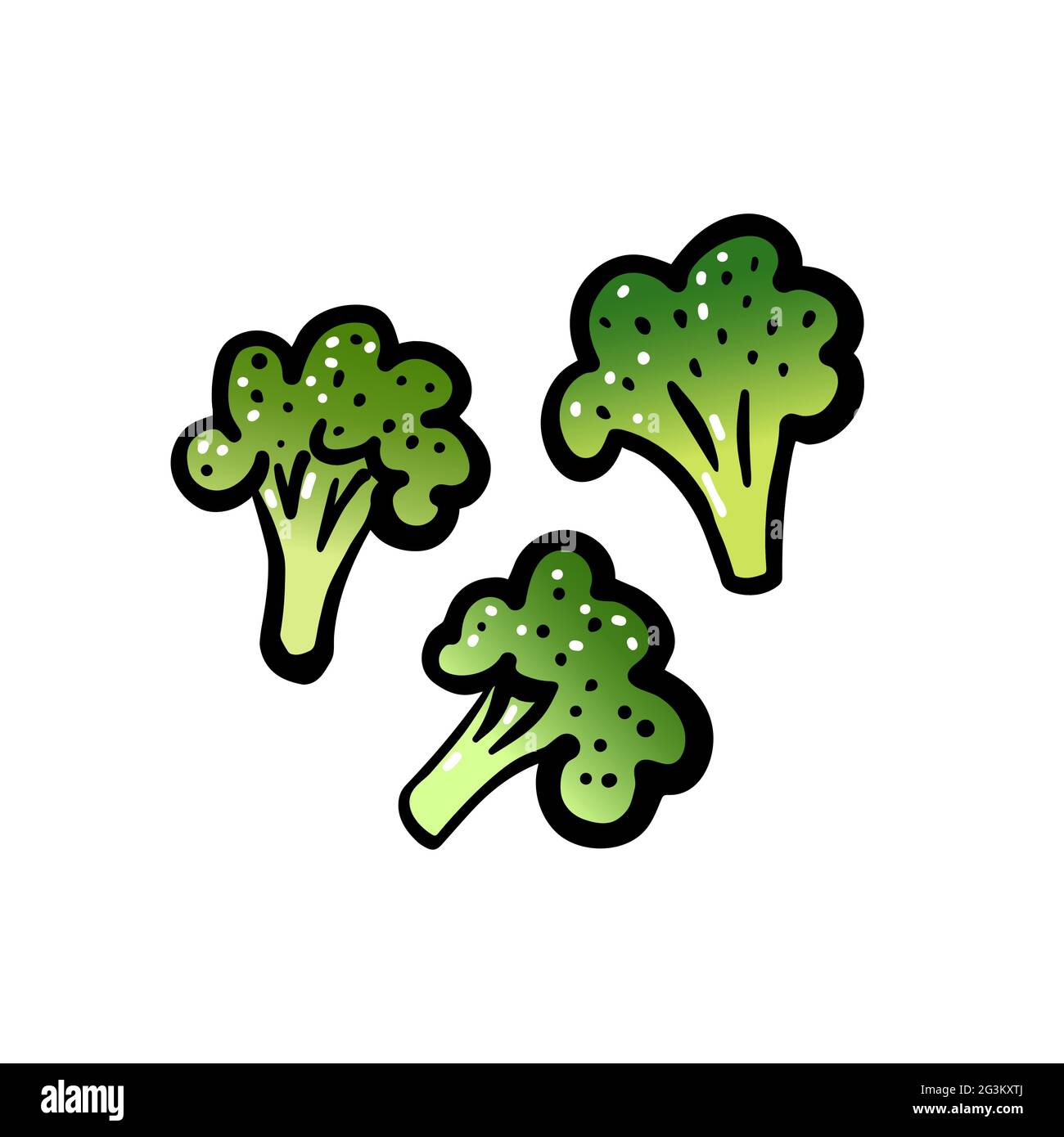 Cartoon broccoli set. Green broccoli isolated on white background. Hand-drawn fresh vegetables. The symbol of healthy, wholesome food, eco nutrition, Stock Vector