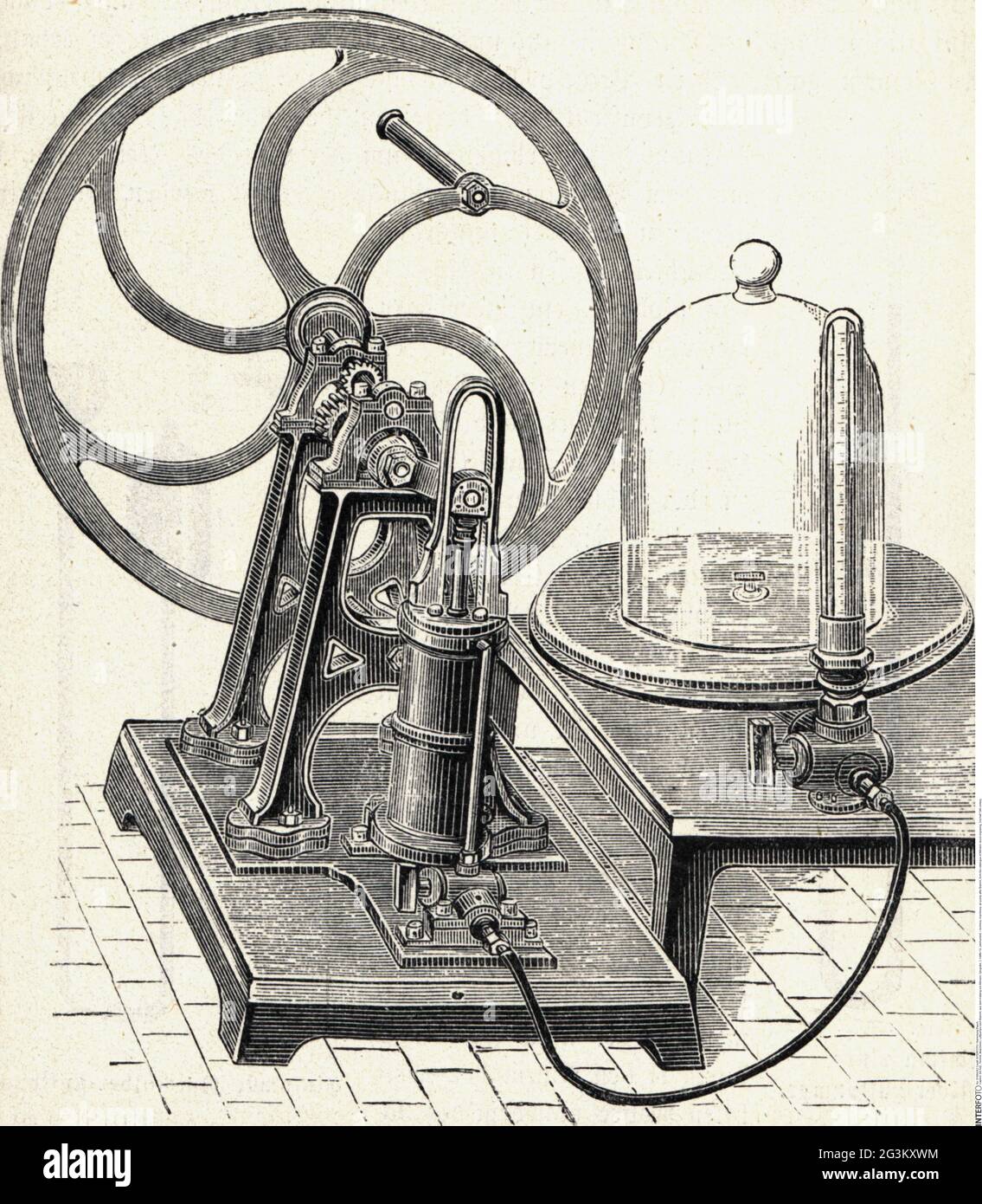 technics, machinery, air-pump after Bianchi, from the catalogue of Altmann, wood engraving, ARTIST'S COPYRIGHT HAS NOT TO BE CLEARED Stock Photo