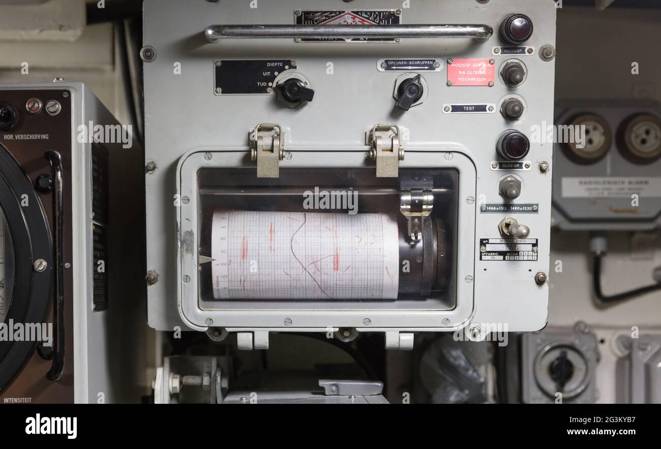 Interior of an old submarine - Radio room Stock Photo - Alamy
