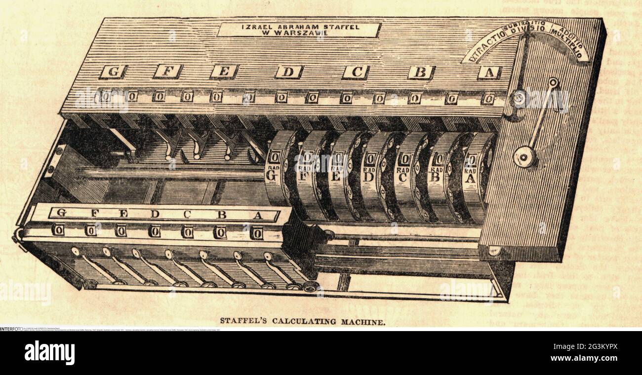 technics, calculating machine, calculating machine of Abraham Israel Staffel, Warszawa, 1845, ARTIST'S COPYRIGHT HAS NOT TO BE CLEARED Stock Photo
