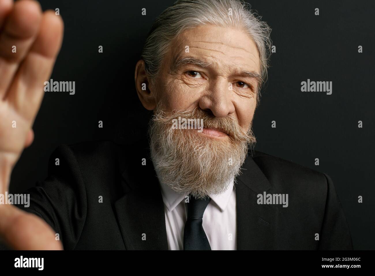 Very old stylish man with kind face. Stock Photo