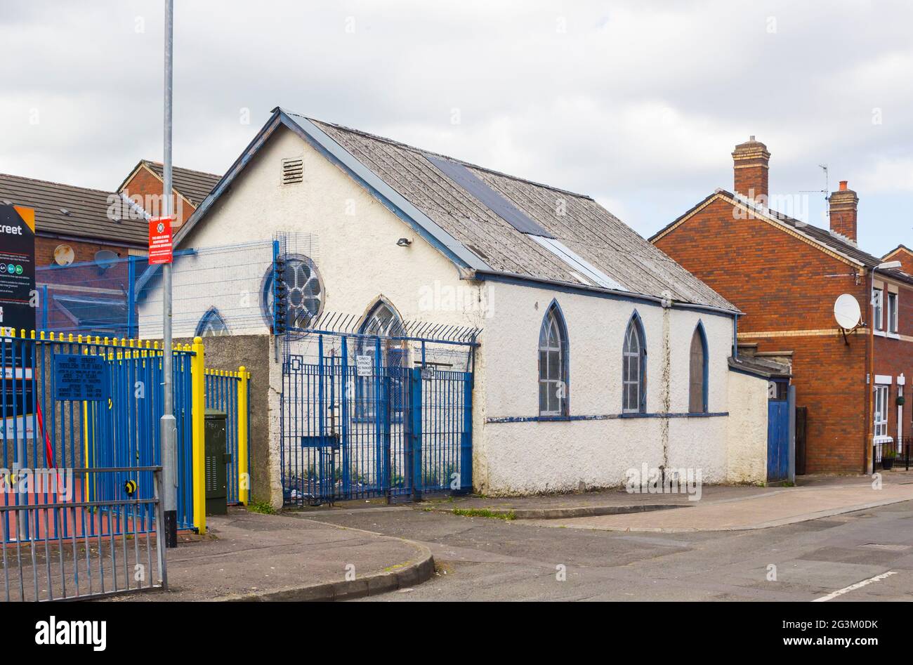 28 June 2019 The old Disraeli Street Mission Hall just off tyhe Crumlin Road in Belfast Northern Ireland. Another marker in the decline of traditional Stock Photo