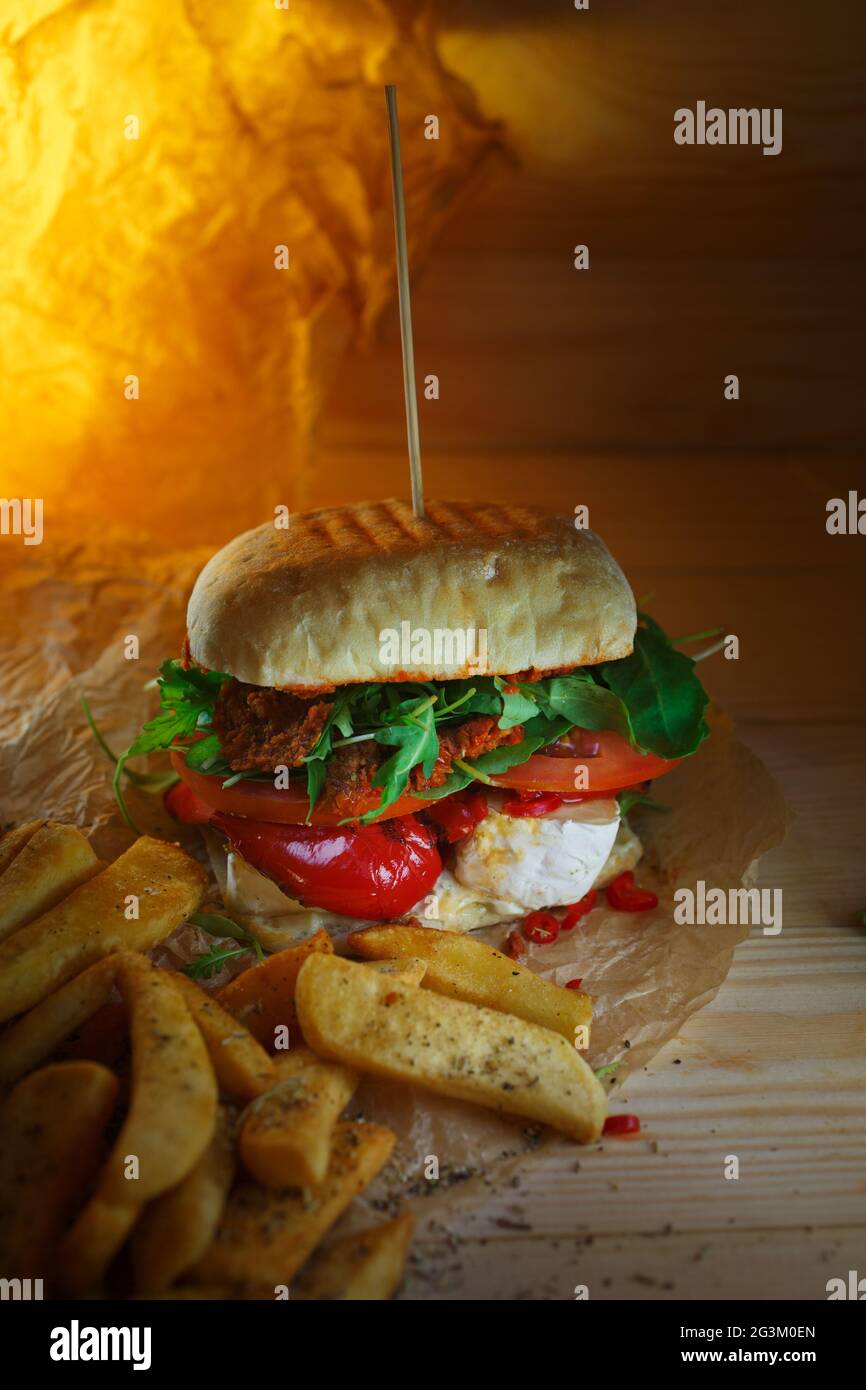 Homemade Burger and Fries Stock Photo - Alamy