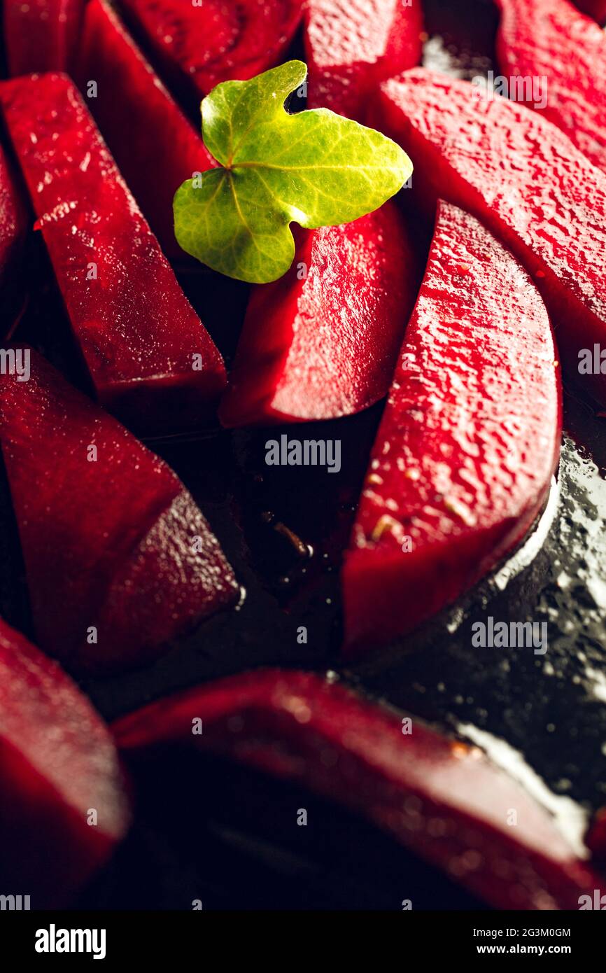 Freshly sliced beetroot Stock Photo