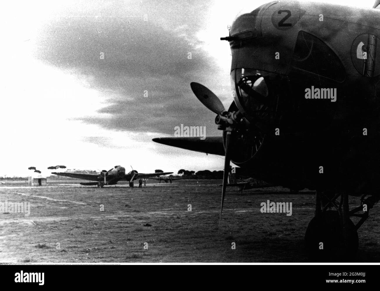 Second World War / WWII, aerial warfare, North Africa, medium bombers of the Italian Air Force on an airfield, February 1941, EDITORIAL-USE-ONLY Stock Photo