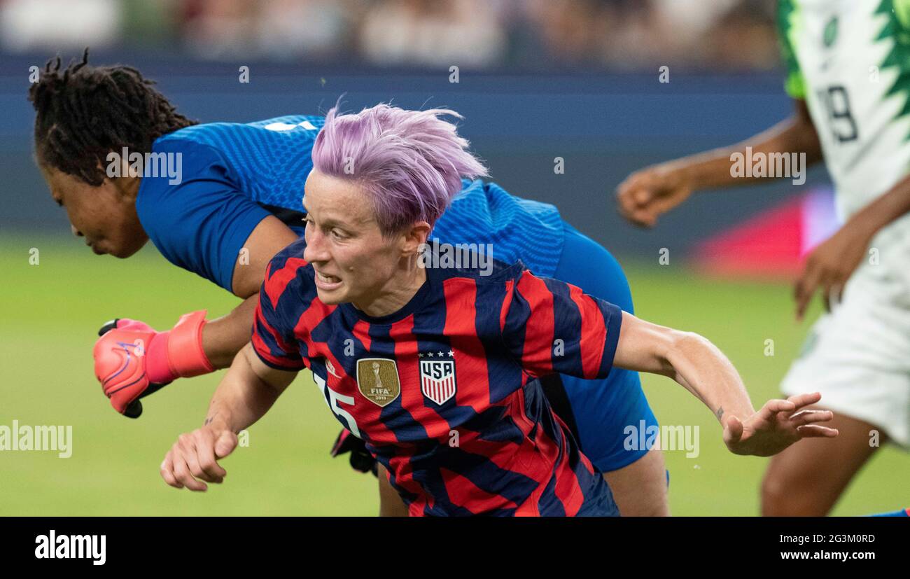 Austin Texas Usa June 16 21 Megan Rapinoe Takes A Fall After Being Hit By The Nigerian Goalie As The Us Women S National Team Uswnt Beats Nigeria 2 0 In The Inaugural Match