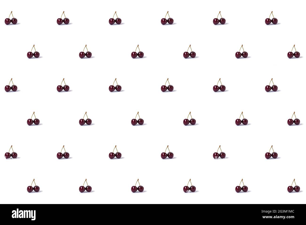 Red cherry isolated on white background. Seamless pattern. Stock Photo