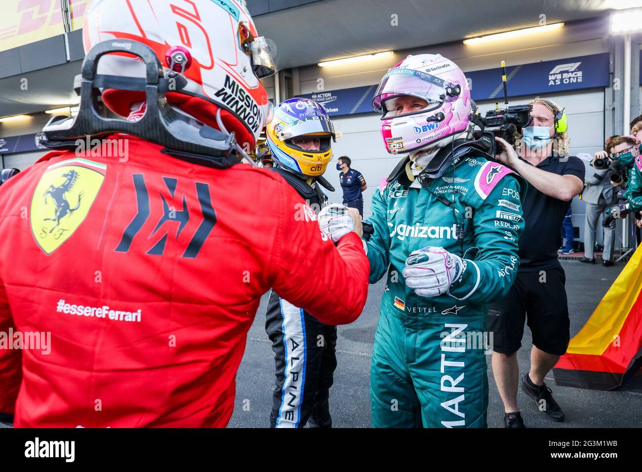 Baku, Azerbaijan. 6th June, 2021. # 16 Charles Leclerc (MON, Scuderia  Ferrari Mission Winnow), # 5 Sebastian Vettel (GER, Aston Martin Cognizant  F1 Team), F1 Grand Prix of Azerbaijan at Baku City