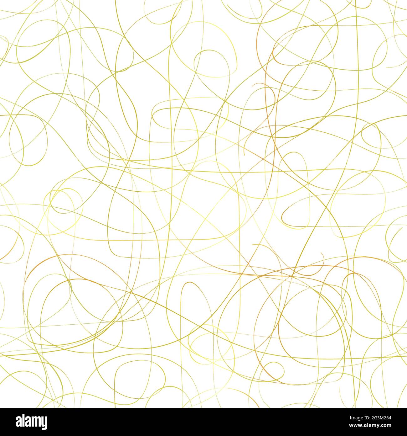 Seamless messy Golden pattern. Gold line with gradient bends and curls isolated on a white background. Vector abstract stock illustration with tangled Stock Vector
