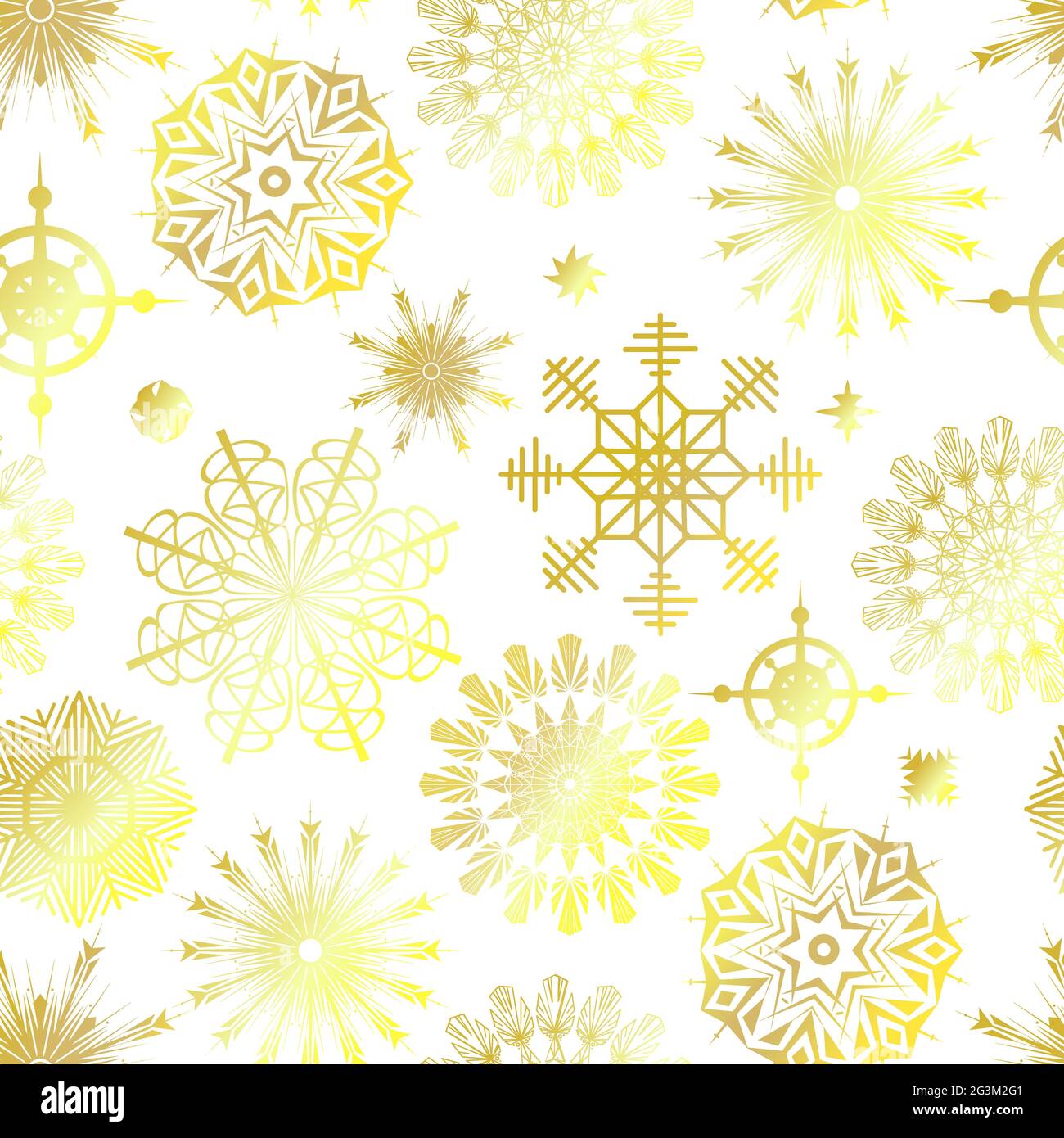 Christmas vector seamless pattern. Set of golden snowflake on a white ...